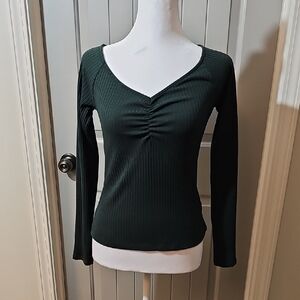 Old Navy Dark Green V-Neck Blouse